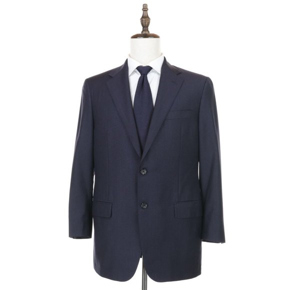 Hickey Freeman Astor Wool Sport Coat Suit Jacket Navy Blue Textured Pattern 40R